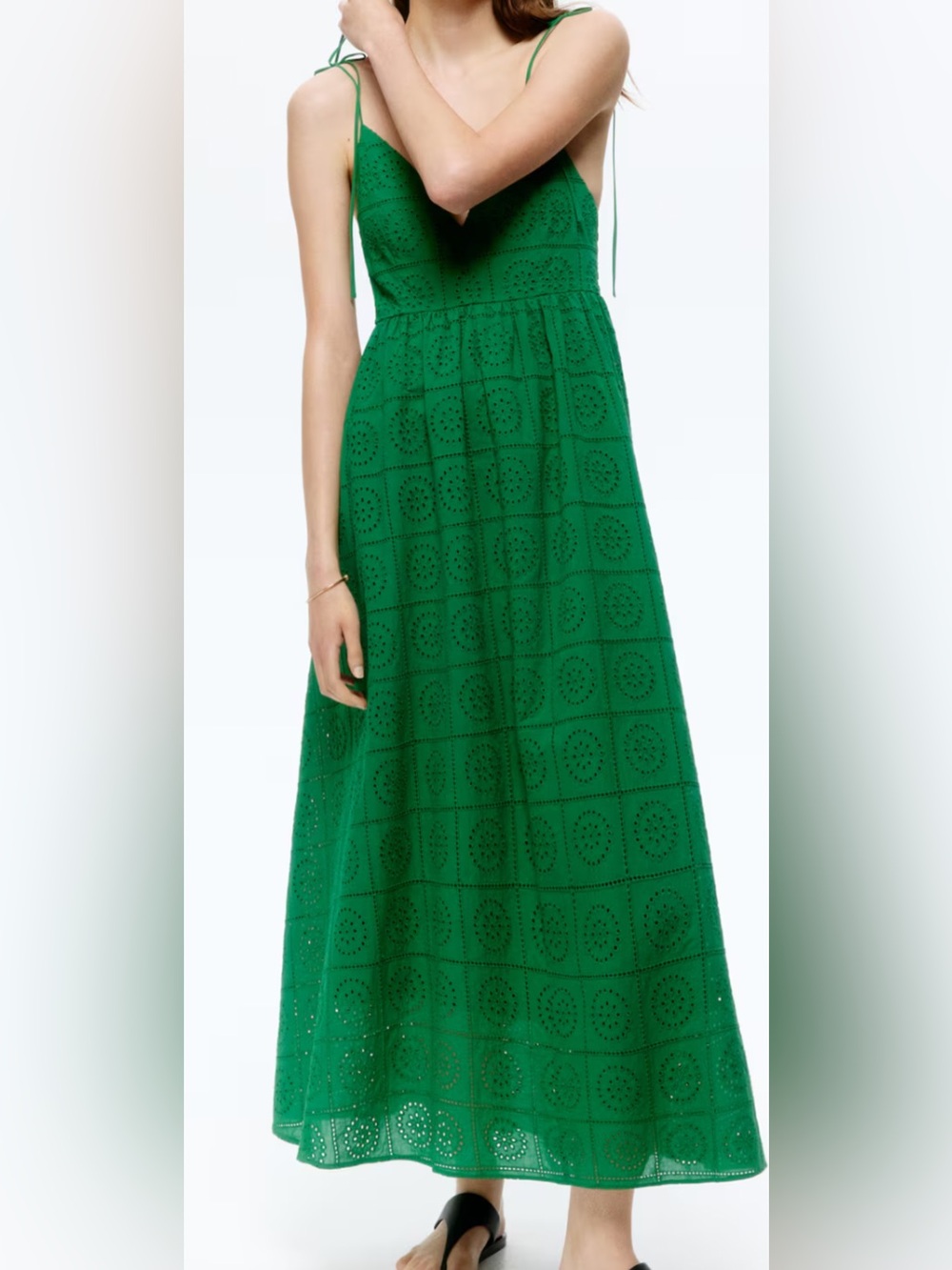 Emerald Eyelet Maxi dress with Tie Straps